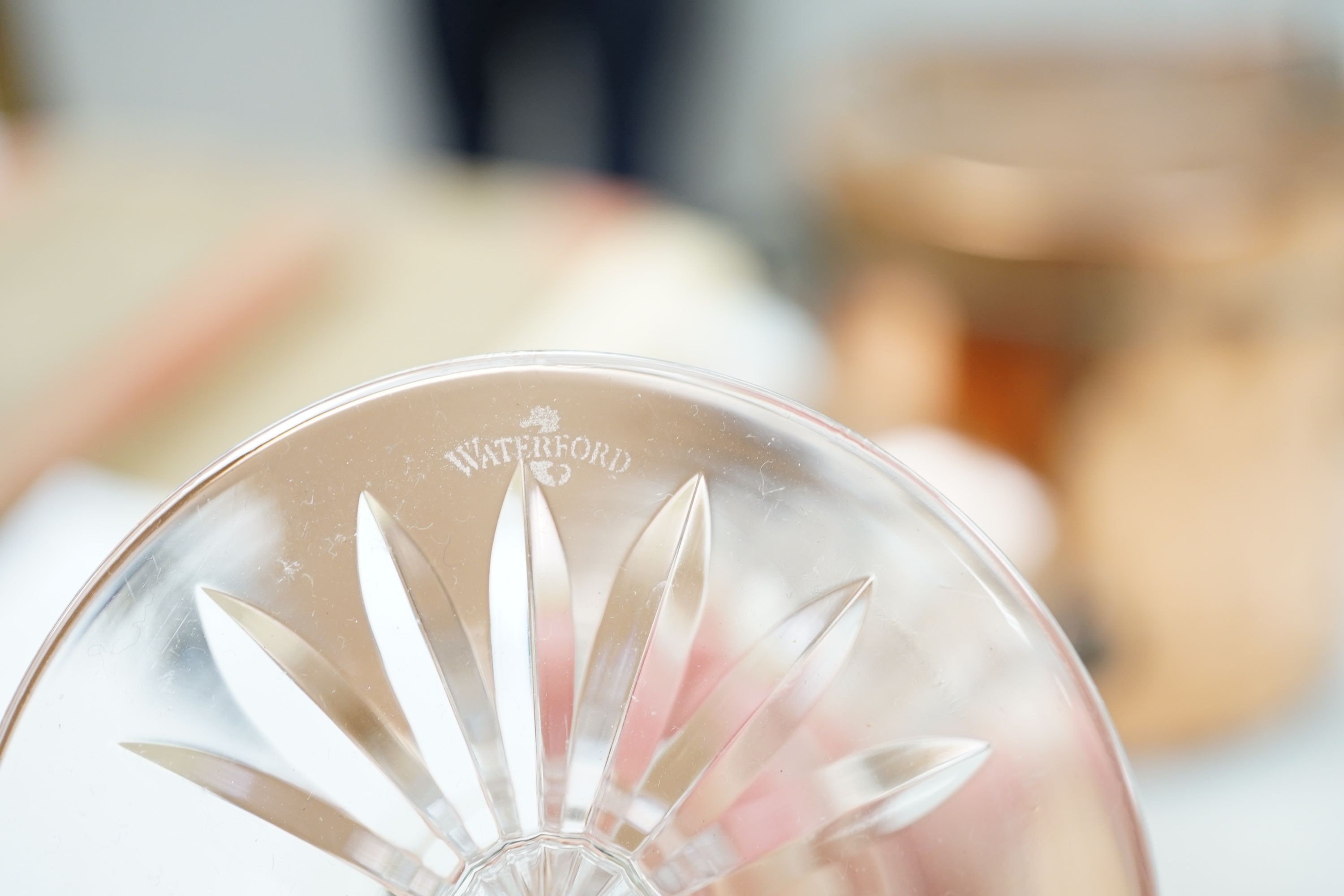 A 68 piece part suite of Waterford cut crystal ‘’Lismore’’ pattern drinking glassware, consisting:- 12 champagne glasses, 9 red wine glasses, 6 white wine glasses, 12 liqueur glasses, 12 whisky tumblers, 12 sherry glasse